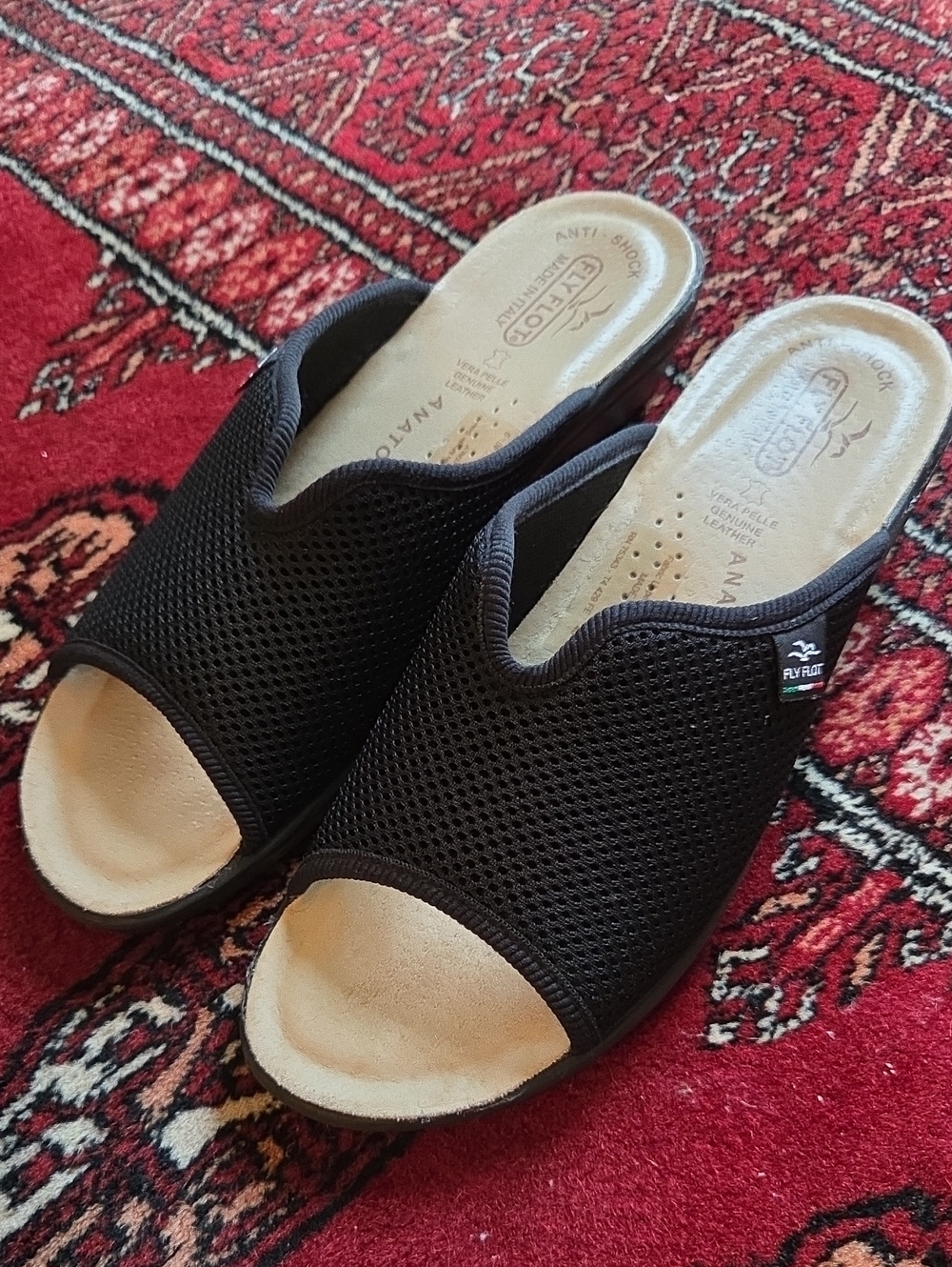 Fly Flot Black Open-Toe Comfort Mules for Women